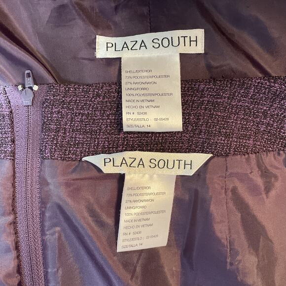 PLAZA SOUTH Women's 14 Jacket Skirt 2-Piece Suit Set 3/4 Sleeve PURPLE BLACK - Picture 13 of 16